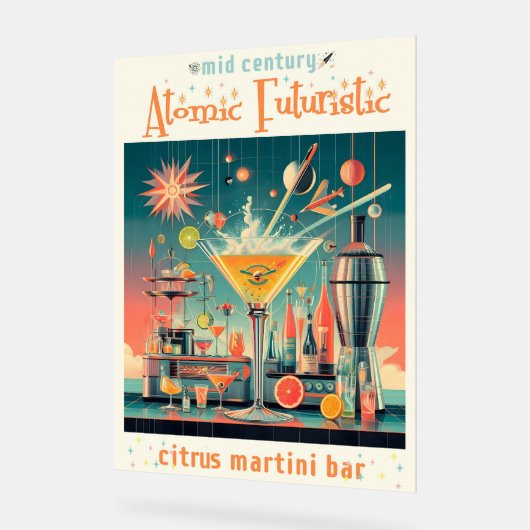 Midden eeuw Atomic Futuristic Citrus Martini Bar Acryl Bord (Hoek)