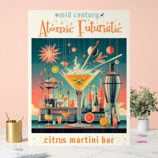 Midden eeuw Atomic Futuristic Citrus Martini Bar Acryl Bord (Huwelijk)