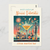Midden eeuw Atomic Futuristic Citrus Martini Bar Briefkaart (Voorkant / Achterkant)