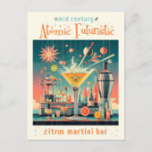 Midden eeuw Atomic Futuristic Citrus Martini Bar Briefkaart (Voorkant)