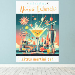 Midden eeuw Atomic Futuristic Citrus Martini Bar Canvas Afdruk