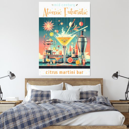 Midden eeuw Atomic Futuristic Citrus Martini Bar Canvas Afdruk (Insitu (Slaapkamer))