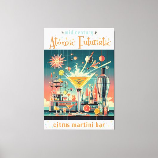 Midden eeuw Atomic Futuristic Citrus Martini Bar Canvas Afdruk (Voorkant)