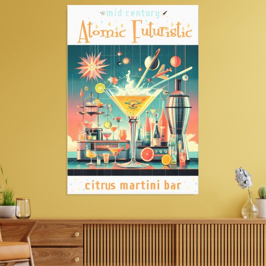 Midden eeuw Atomic Futuristic Citrus Martini Bar Canvas Afdruk (Insitu (Woonkamer))