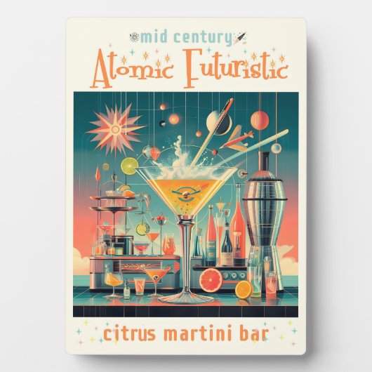 Midden eeuw Atomic Futuristic Citrus Martini Bar Fotoplaat (voorkant)
