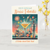 Midden eeuw Atomic Futuristic Citrus Martini Bar Kaart (Gele Bloem)