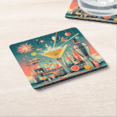 Midden eeuw Atomic Futuristic Citrus Martini Bar Kartonnen Onderzetters (Schuin)