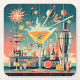 Midden eeuw Atomic Futuristic Citrus Martini Bar Kartonnen Onderzetters