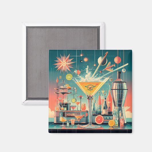 Midden eeuw Atomic Futuristic Citrus Martini Bar Magneet (Voorkant / Achterkant)