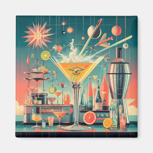 Midden eeuw Atomic Futuristic Citrus Martini Bar Magneet (Voorkant)