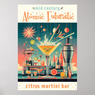 Midden eeuw Atomic Futuristic Citrus Martini Bar Poster