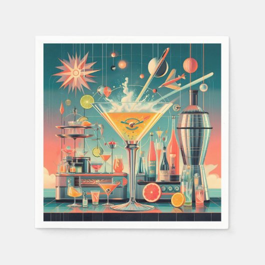Midden eeuw Atomic Futuristic Citrus Martini Bar Servet (Voorkant)