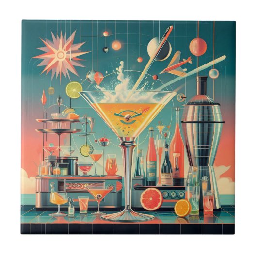 Midden eeuw Atomic Futuristic Citrus Martini Bar Tegeltje (Voorkant)