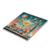 Midden eeuw Atomic Futuristic Citrus Martini Bar Tegeltje (Zijkant)