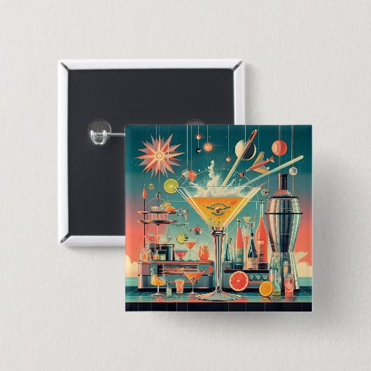 Midden eeuw Atomic Futuristic Citrus Martini Bar Vierkante Button 5,1 Cm (Voorkant /achterkant)