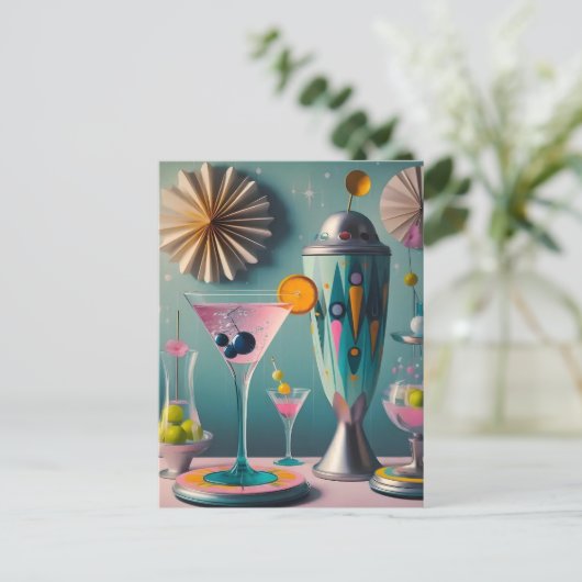 Midden eeuw Atomic Futuristic Cocktail Time Briefkaart (Staand voorkant)