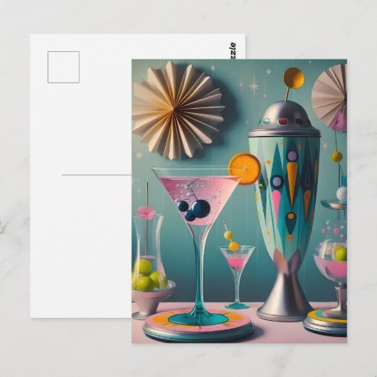 Midden eeuw Atomic Futuristic Cocktail Time Briefkaart (Voorkant / Achterkant)