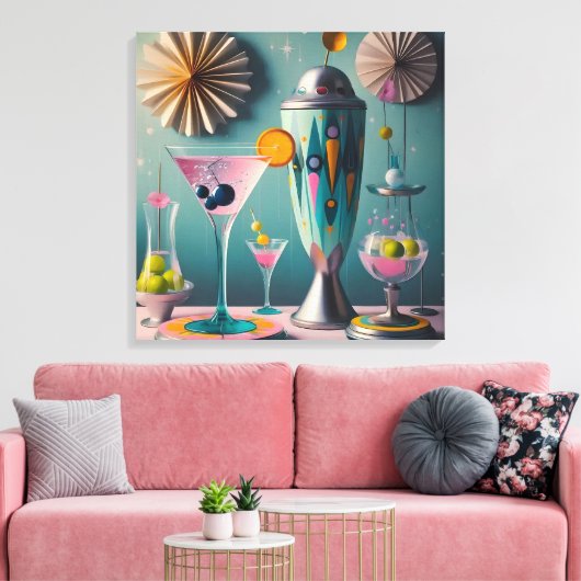 Midden eeuw Atomic Futuristic Cocktail Time Canvas Afdruk (Insitu (Woonkamer))