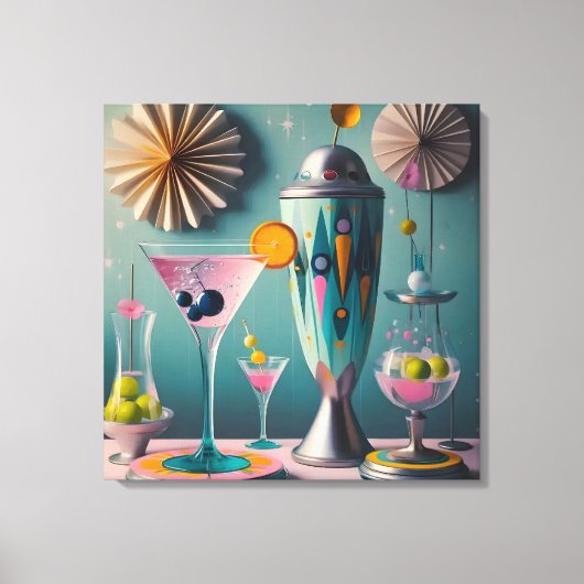 Midden eeuw Atomic Futuristic Cocktail Time Canvas Afdruk (Voorkant)