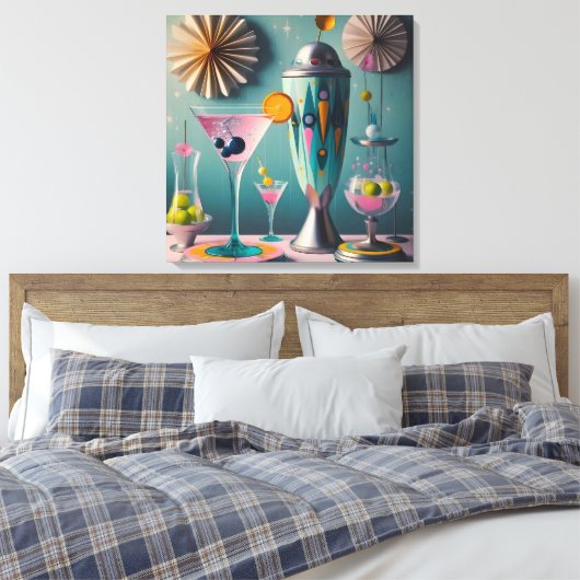 Midden eeuw Atomic Futuristic Cocktail Time Canvas Afdruk (Insitu (Slaapkamer))