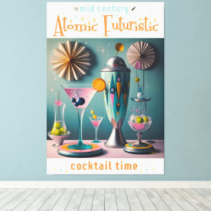 Midden eeuw Atomic Futuristic Cocktail Time Canvas Afdruk
