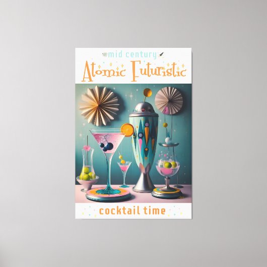 Midden eeuw Atomic Futuristic Cocktail Time Canvas Afdruk (Voorkant)