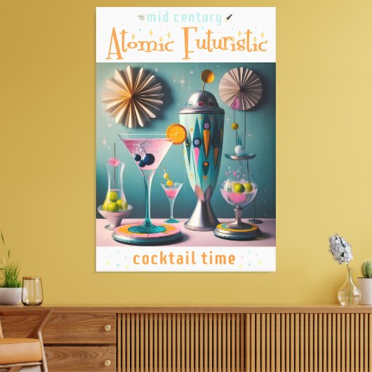 Midden eeuw Atomic Futuristic Cocktail Time Canvas Afdruk (Insitu (Woonkamer))
