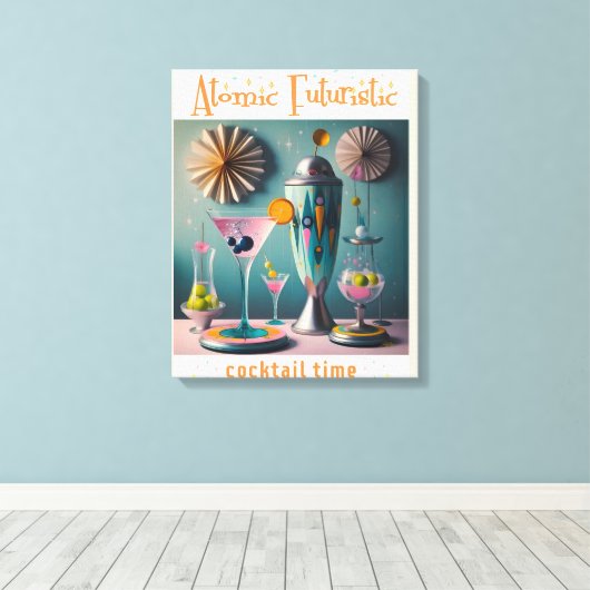 Midden eeuw Atomic Futuristic Cocktail Time Canvas Afdruk (Insitu (Houten vloer))