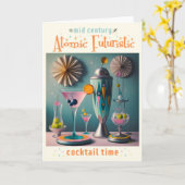 Midden eeuw Atomic Futuristic Cocktail Time Kaart (Gele Bloem)