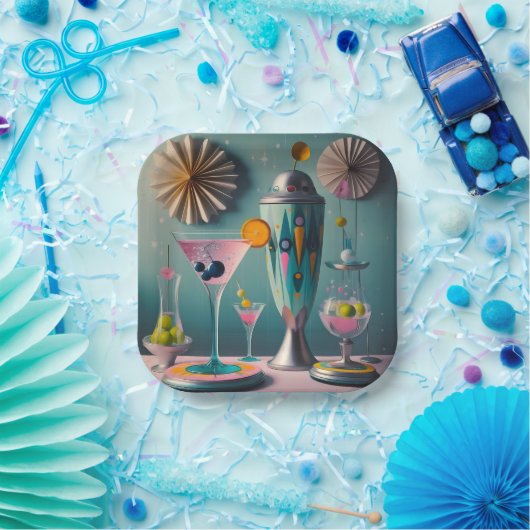 Midden eeuw Atomic Futuristic Cocktail Time Papieren Bordje (Feest)