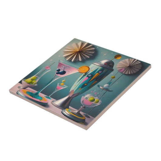 Midden eeuw Atomic Futuristic Cocktail Time Tegeltje (Zijkant)