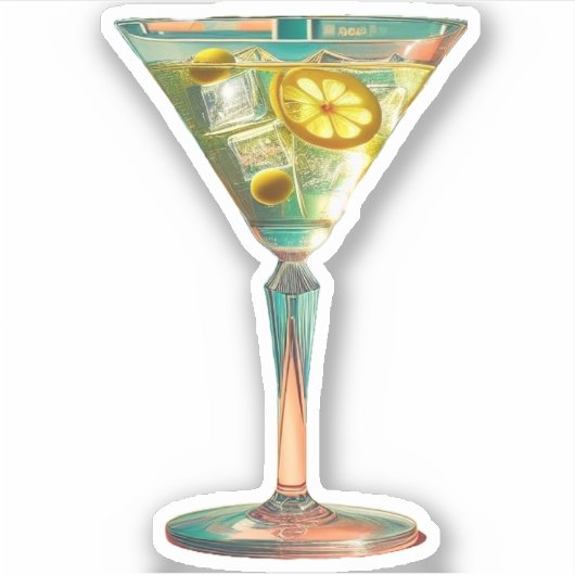 Midden eeuw Atomic Futuristic Lemon Olive Martini Sticker (Voorkant)