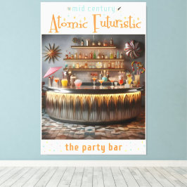 Midden-eeuw Atomic Futuristic Party Bar Canvas Afdruk