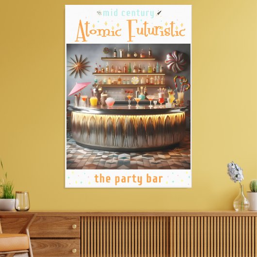 Midden-eeuw Atomic Futuristic Party Bar Canvas Afdruk (Insitu (Woonkamer))
