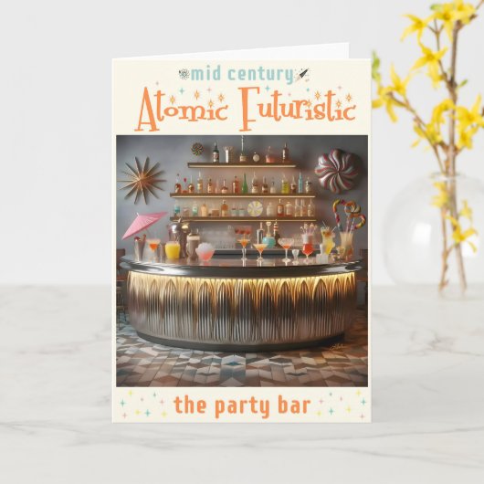 Midden-eeuw Atomic Futuristic Party Bar Kaart (Gele Bloem)