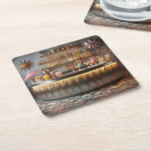 Midden-eeuw Atomic Futuristic Party Bar Kartonnen Onderzetters (Schuin)