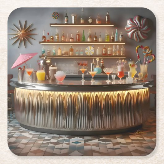 Midden-eeuw Atomic Futuristic Party Bar Kartonnen Onderzetters (Voorkant)