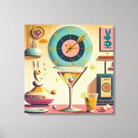 Midden eeuw Atomic Futuristic Rabbit Martini Canvas Afdruk (Voorkant)