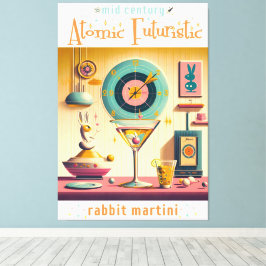 Midden eeuw Atomic Futuristic Rabbit Martini Canvas Afdruk