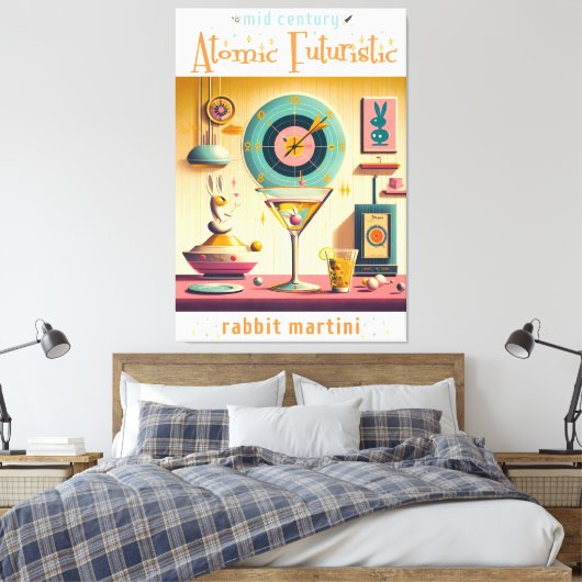 Midden eeuw Atomic Futuristic Rabbit Martini Canvas Afdruk (Insitu (Slaapkamer))