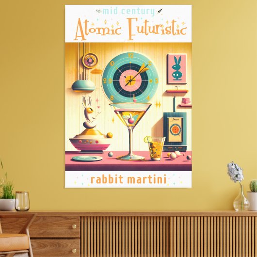 Midden eeuw Atomic Futuristic Rabbit Martini Canvas Afdruk (Insitu (Woonkamer))