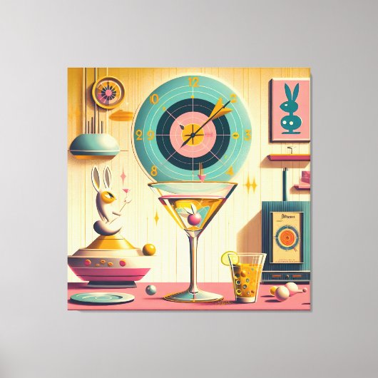 Midden eeuw Atomic Futuristic Rabbit Martini Canvas Afdruk (Voorkant)