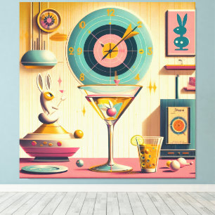 Midden eeuw Atomic Futuristic Rabbit Martini Canvas Afdruk