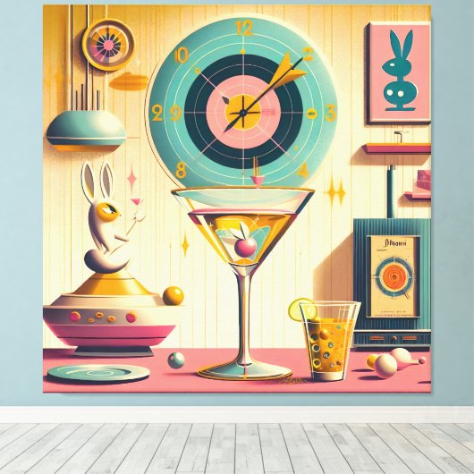 Midden eeuw Atomic Futuristic Rabbit Martini Canvas Afdruk (Insitu (Houten vloer))