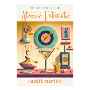 Midden eeuw Atomic Futuristic Rabbit Martini Foto Afdruk