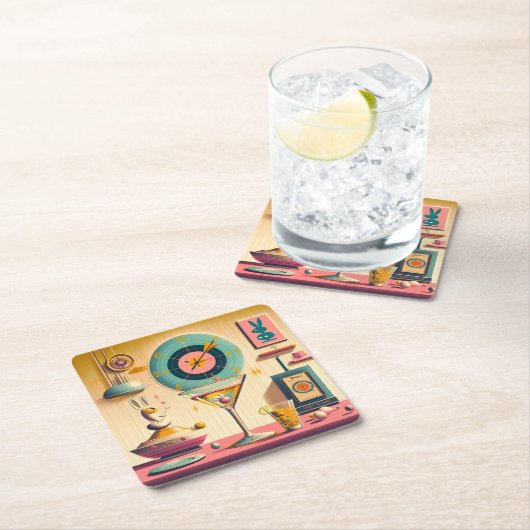 Midden eeuw Atomic Futuristic Rabbit Martini Kartonnen Onderzetters (Insitu)