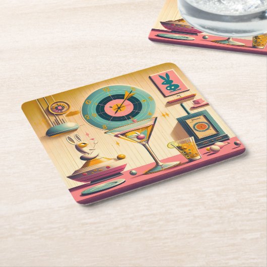 Midden eeuw Atomic Futuristic Rabbit Martini Kartonnen Onderzetters (Schuin)