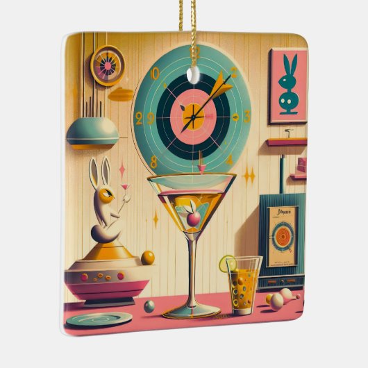 Midden eeuw Atomic Futuristic Rabbit Martini Keramisch Ornament (Rechts)
