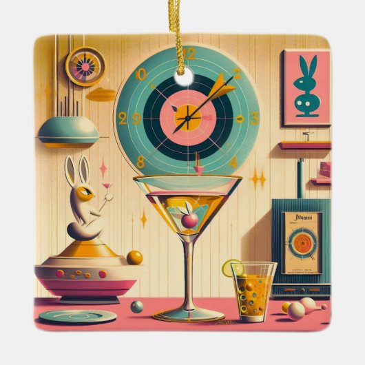 Midden eeuw Atomic Futuristic Rabbit Martini Keramisch Ornament (Voorkant)