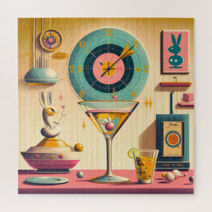 Midden eeuw Atomic Futuristic Rabbit Martini Legpuzzel